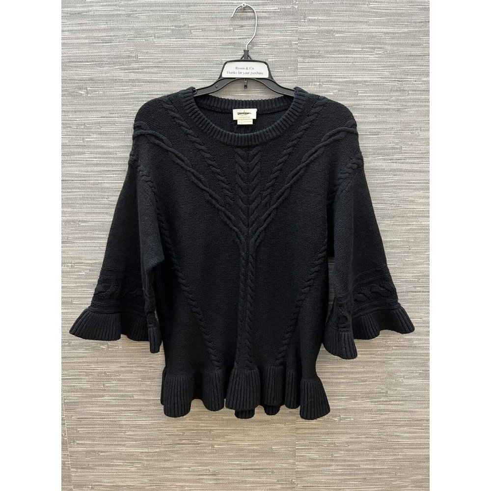 KATE SPADE Crew Neck Flowy Sweater Wool& Cashmere blend Cable Knit Black Sz M